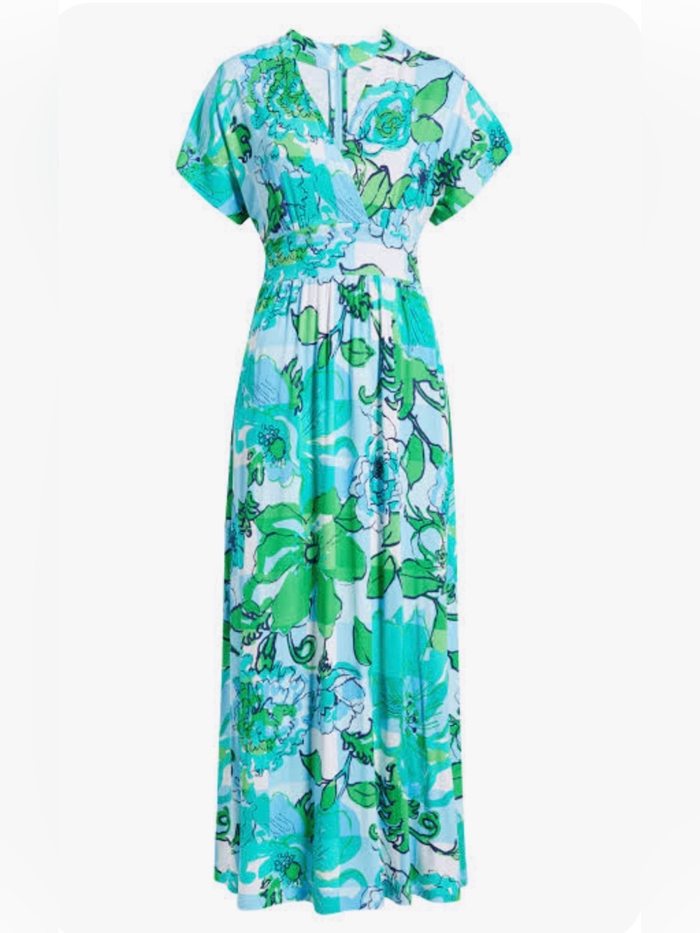 NWT Lilly Pulitzer Keenan Maxi Dress 16 in โCapri Blue Rousseaus Rosesโ โจ๐ฒ218